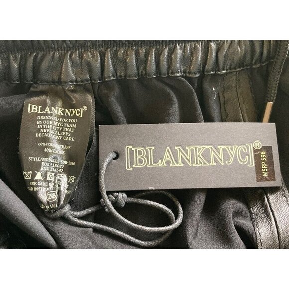 BLANKNYC Black Vegan Leather Elastic Waist Leg Jogger Slash Pockets Pants-28 - Picture 8 of 16